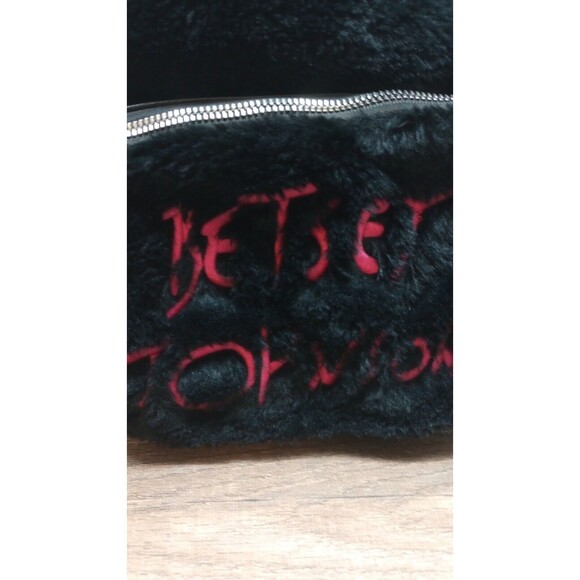 Betsey Johnson Faux Fur Black Backpack Large Logo Vegan Leather 12x11 - Picture 2 of 11